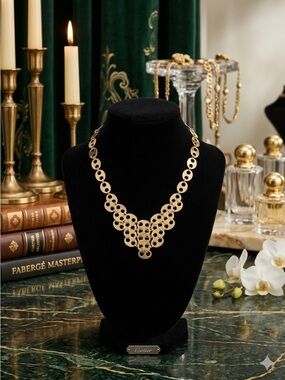 Designer Pablo Robbane Gold Tone Filigree Cascade Necklace